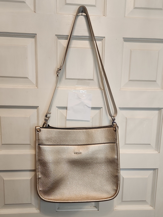 HKCLUF Handbags - HKCLUF Metallic Gold Vegan Leather Crossbody Hobo Bag Adjustable Strap & Zippers